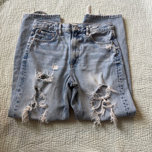 Zara The Pepper Mom Distressed Blue Jeans Size 6 - Picture 3 of 9